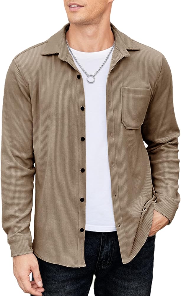COOFANDY Men's Corduroy Shirt Casual Shacket Long Sleeve Button Down Lightweight Jacket