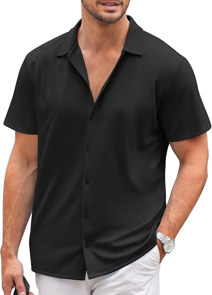 COOFANDY Mens Casual Button Down Shirt Short Sleeve Wrinkle Free Shirts Summer Shirt