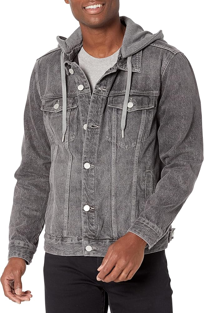 [BLANKNYC] mens Hooded Denim Jacket, Stylish Coat & Designer ClothingJacket