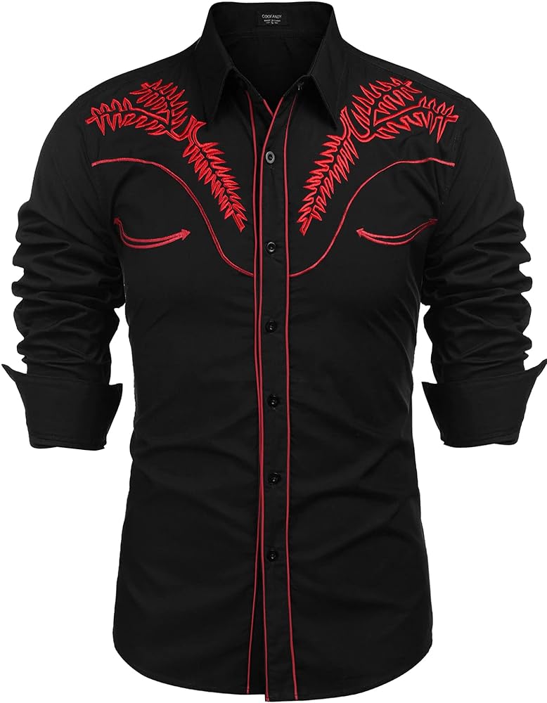 COOFANDY Men's Western Shirts Long Sleeve Slim Fit Embroideres Cowboy Casual Button Down Shirt