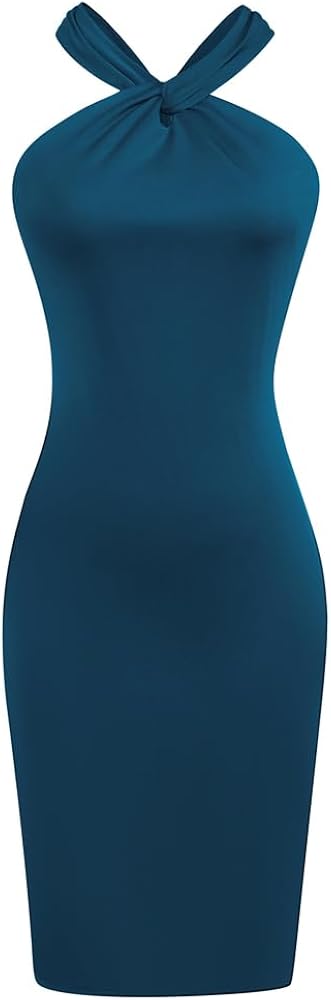 GRACE KARIN Women Wedding Guest Dress Halter Neck Sleeveless Bodycon Wrap Club Short Dress
