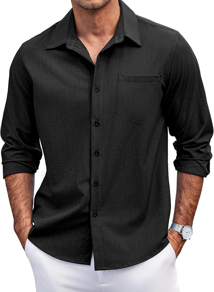 COOFANDY Men's Casual Button Down Shirts Long Sleeve Untucked Shirts Regular Fit Linen Shirt