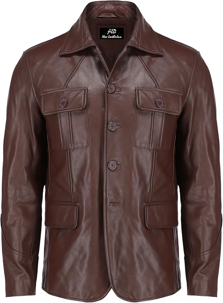 Jild Lambskin Leather Jacket Men Casual Coat – Notched Collar Classic Bond’s Style Ultimate Leather Blazer for Men