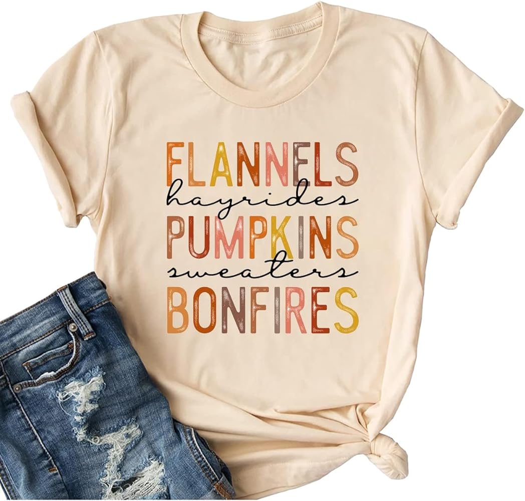 Ykomow Fall Pumpkin Shirts Womens Casual Autumn Thanksgiving Graphic Tees Halloween Tops