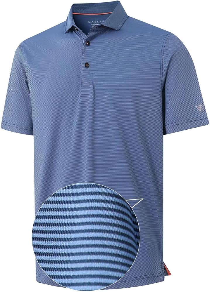 M MAELREG Short and Long Sleeve Polo Shirts for Men Dry Fit Performance Moisture Wicking Sport Pin Striped Mens Golf Shirts