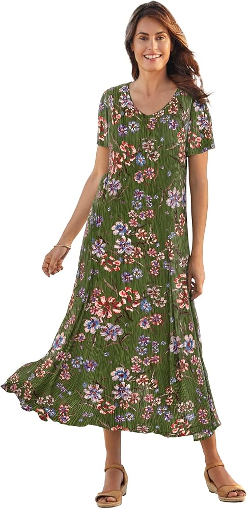 Woman Within Women's Plus Size Short-Sleeve Crinkle Dress