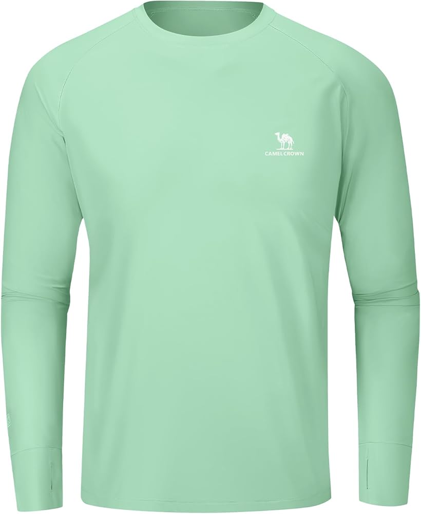 CAMEL CROWN Mens Sun Tops UPF 50+ Long Sleeve Swim Top UV Sun Protection Rush Guard Fishing Running Lightweight Quick Dry