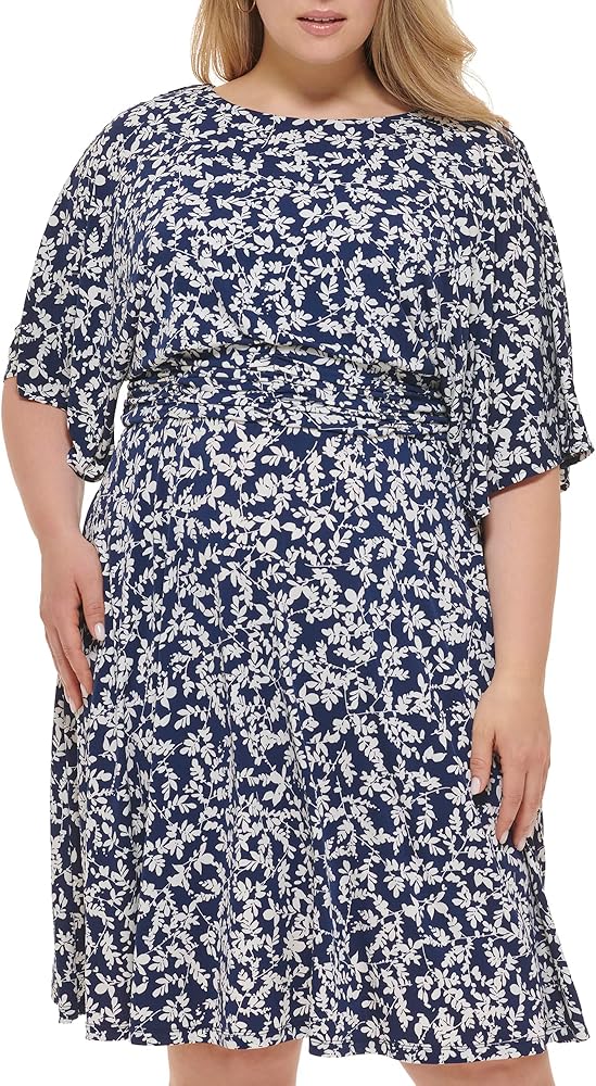 Jessica Howard Women's Printed Knit Jersey Midi Elbow Sleeve-Desk to Dinner