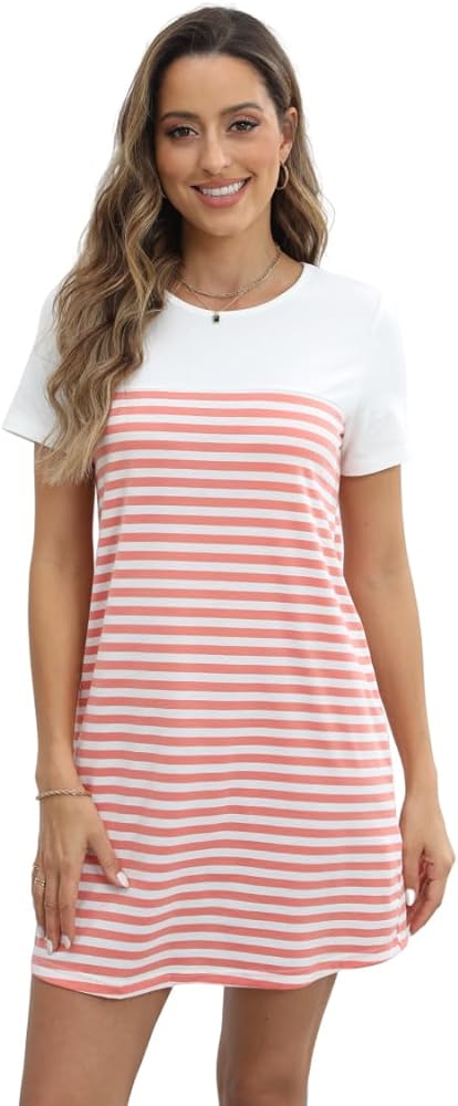 SOLY HUX Women's Casual Short Sleeve Tshirt Dresses Colorblock Button Summer Dress