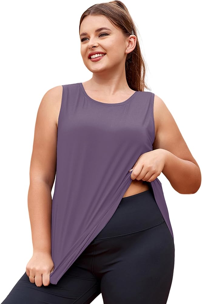 LALAGEN Plus Size Womens Workout Tank Tops Sleeveless Flowy Yoga Athletic Running Shirts